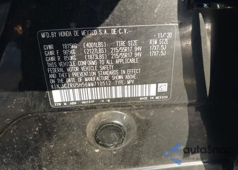 2021 Honda Hr-V 2Wd Ex from USA, damaged, VIN 3CZRU5H56MM710512